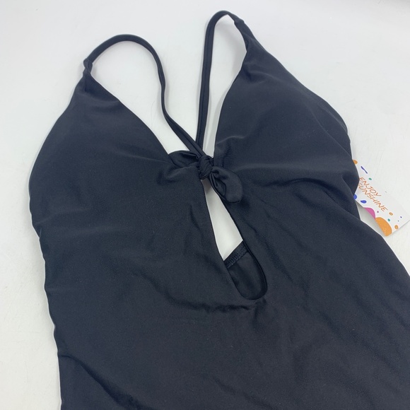Enjoy The Sunshine Womens Medium Swimsuit Keyhole Bow Strappy Black NEW - Picture 4 of 9
